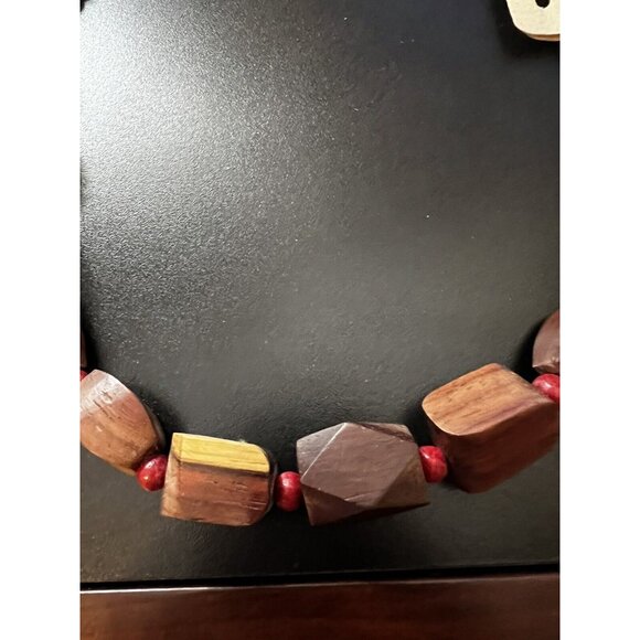 Miss B Red & Brown WOODEN Beaded Necklace - Picture 3 of 7